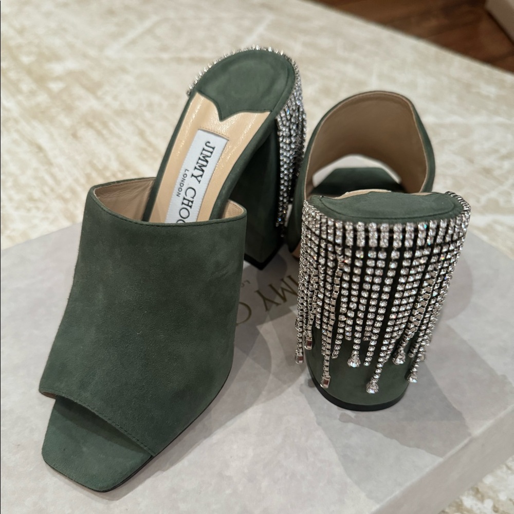 NEW Jimmy Choo baia 100 cactus/crystal heels size 37 / US 7